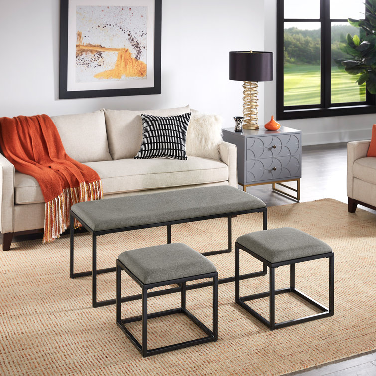 Rectangle coffee table outlet with nesting stools